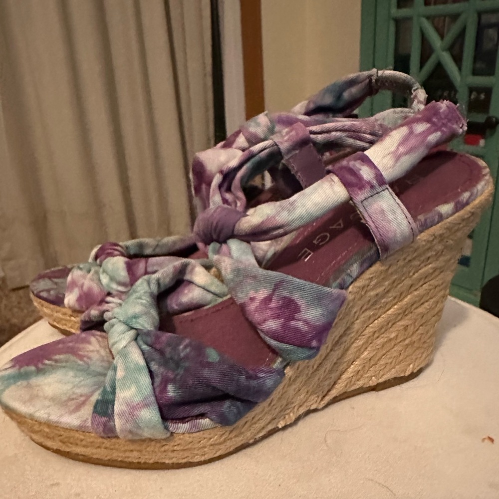 Rampage Purple Tie-Dye Wedge Sandals- Size 6